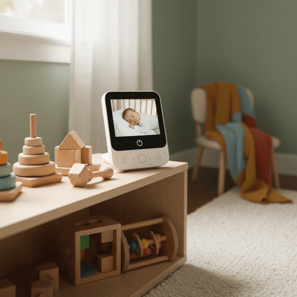 Babyphone et jouets dans une chambre d\'enfant